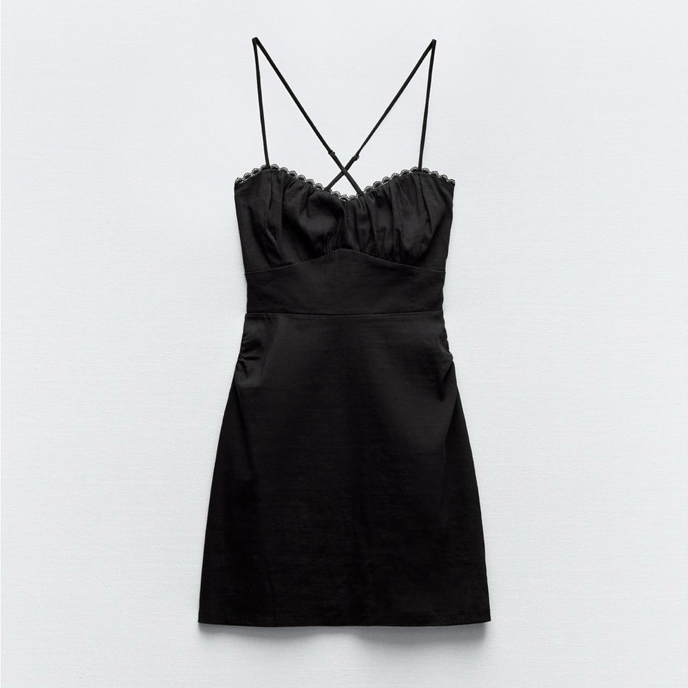 Zara, Black, Lace Trim Mini Dress, Size Small